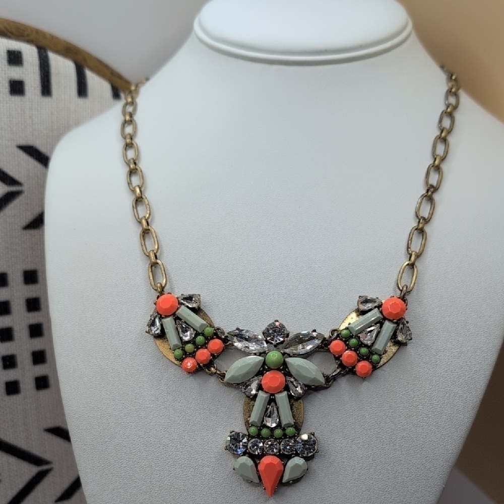 J. Crew Vibrant Orange and Green Necklace